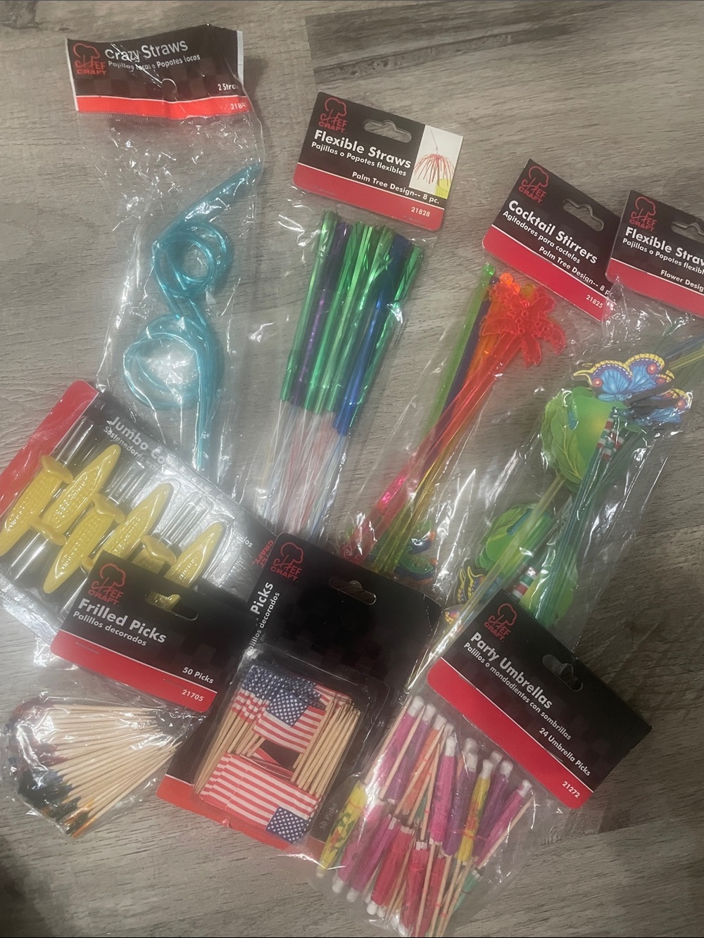Assorted Color Cocktail Picks & Straws - Bright Multi-Color Party Pack
